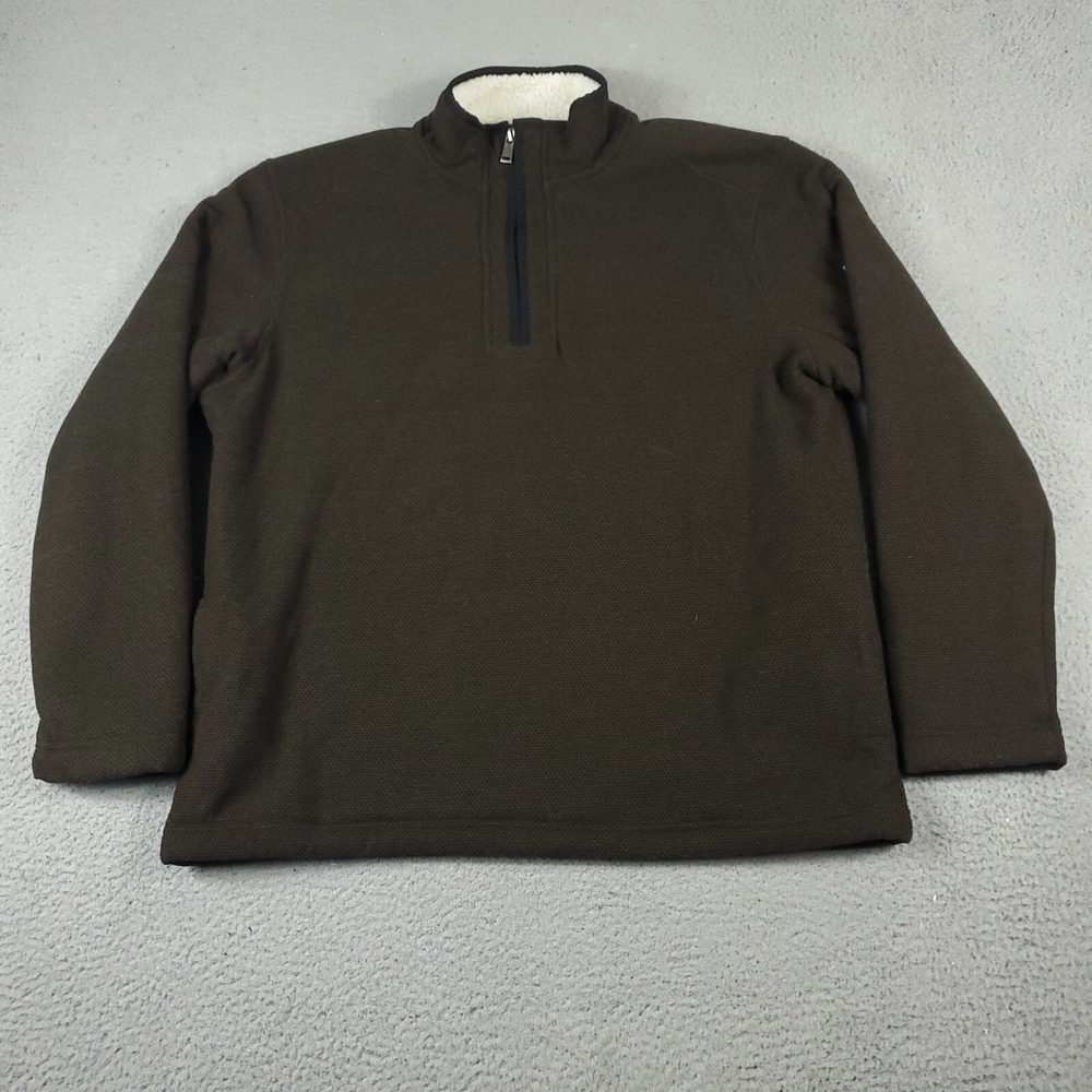 Orvis Sweater Mens Large Brown Sherpa Fleece 1/4 Zip Pullover Sweatshirt *